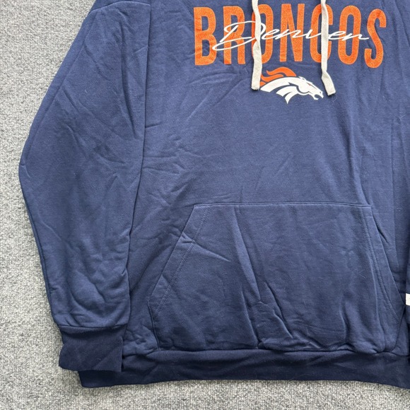 Starter Denver Broncos Hoodie Men's XXL Navy Blue Pullover Sweatshirt - Picture 12 of 14